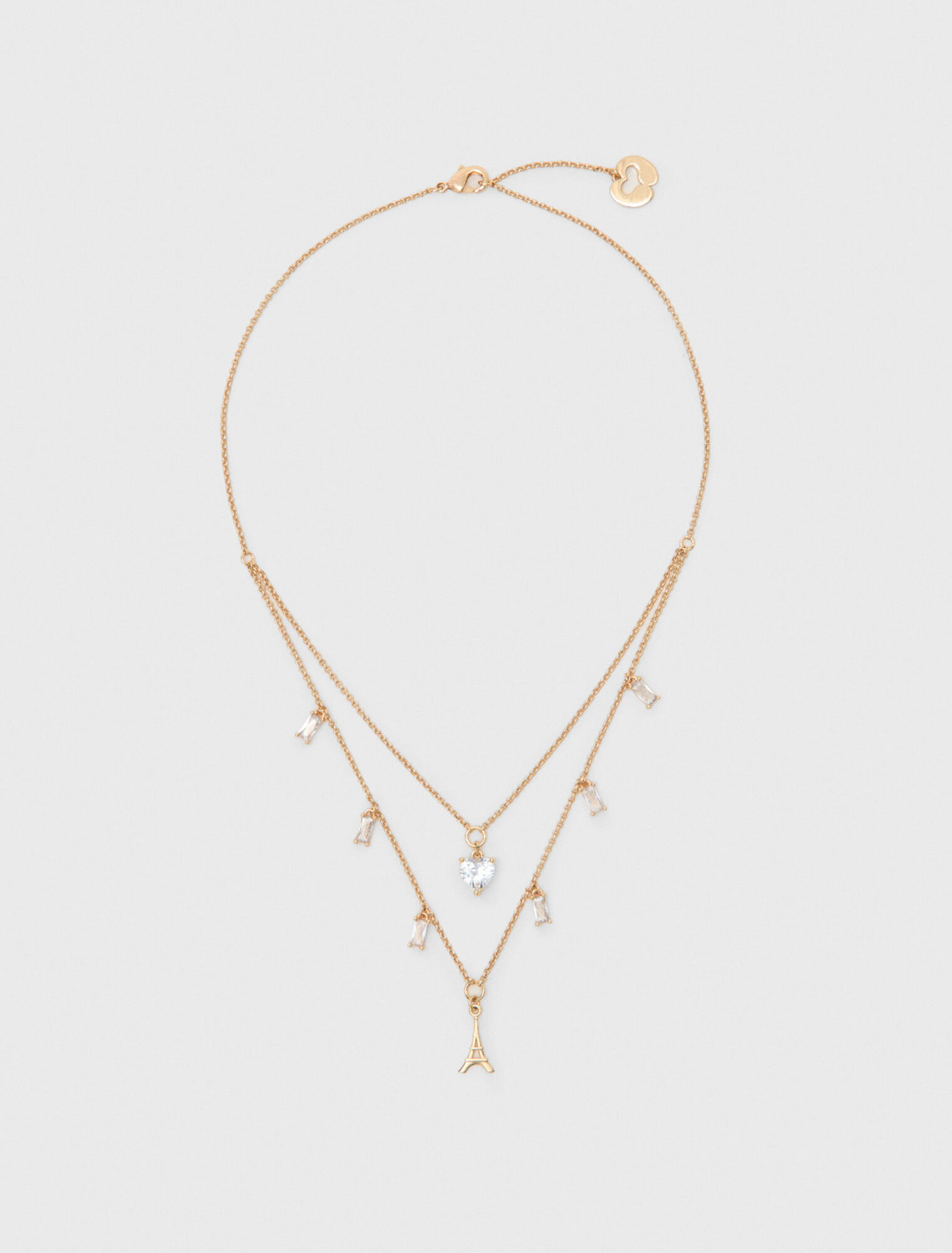 Collier double &agrave; charms strass&eacute;s