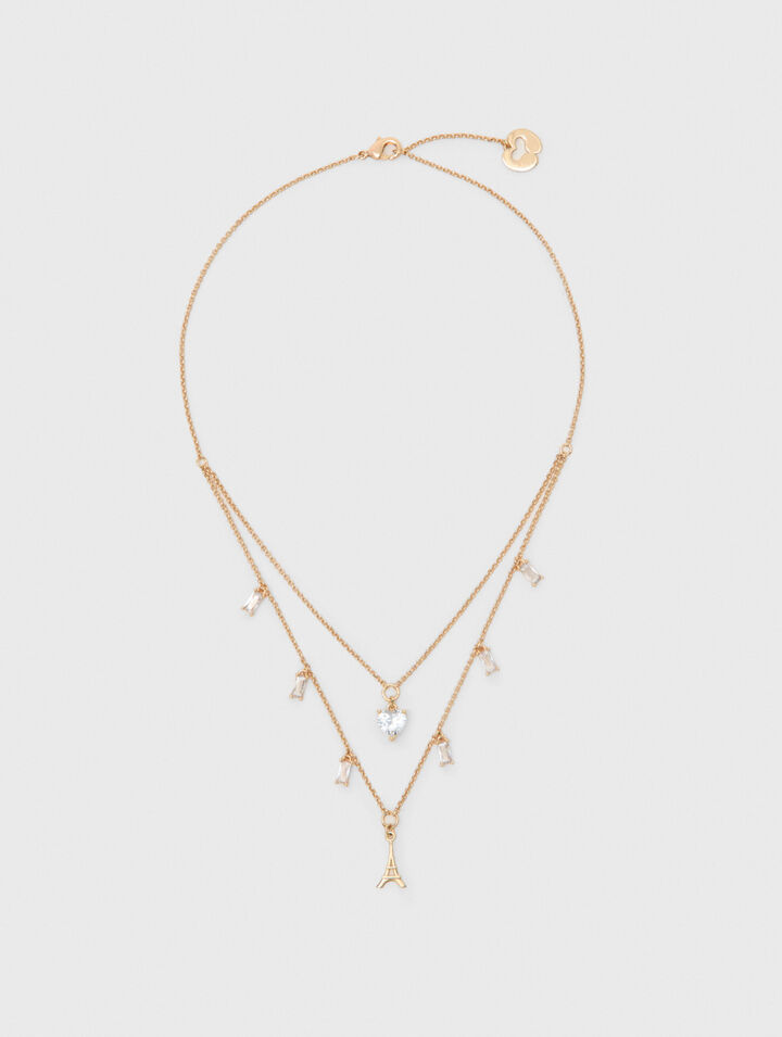 Collier double &agrave; charms strass&eacute;s