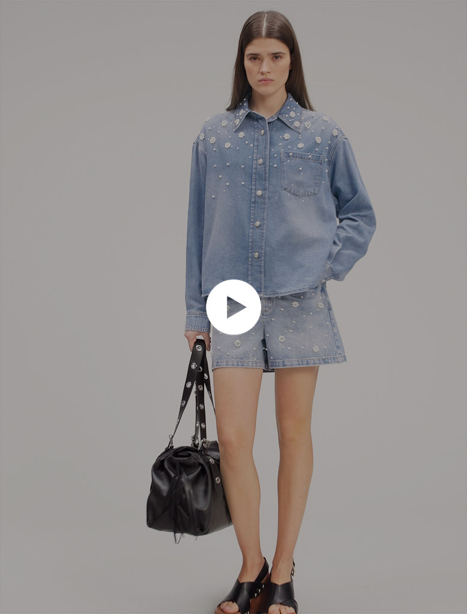 Chemise en denim à perles brodées