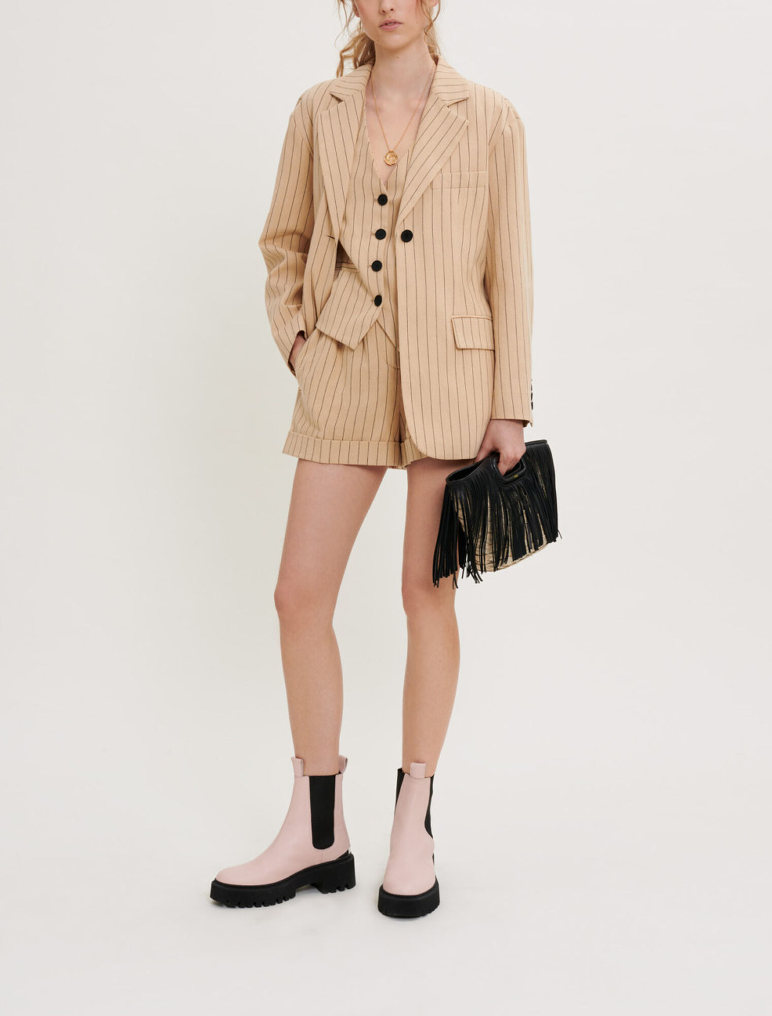 Veste à rayures ceinturée