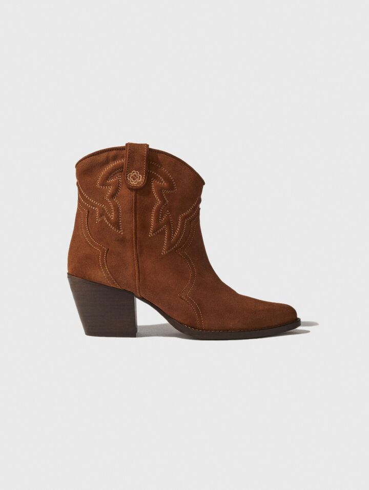 Bottines santiags en cuir suédé