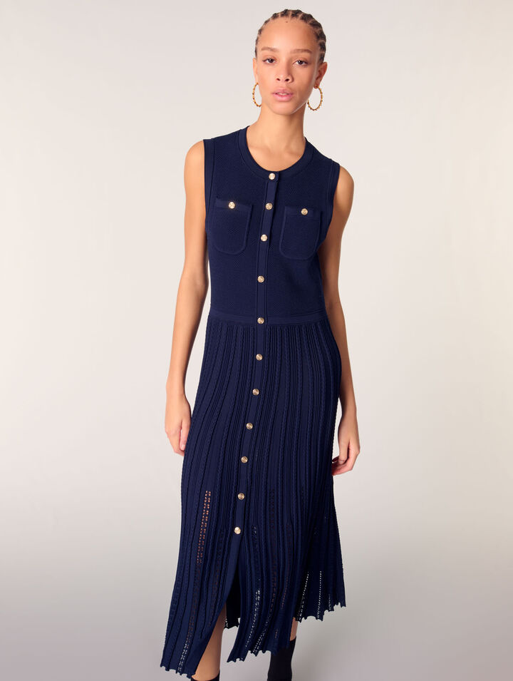 Robe longue plissée en maille