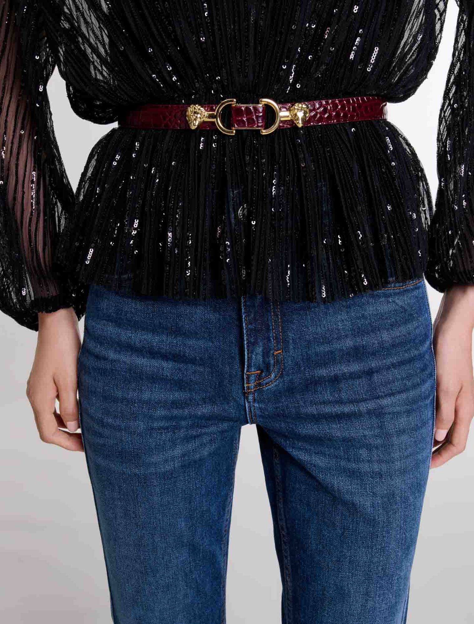 Ceinture fine en cuir à mors lion