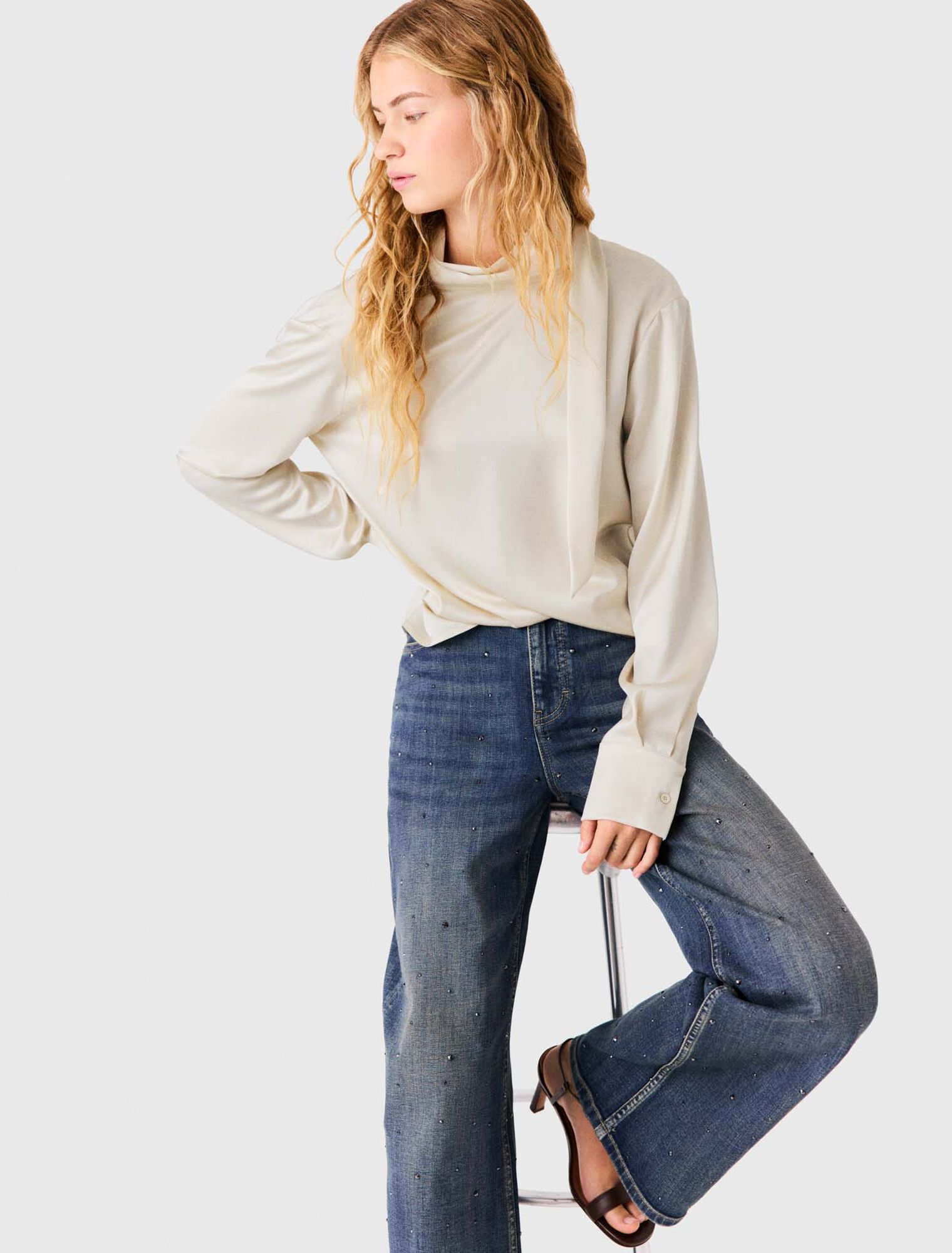 Top satin col montant