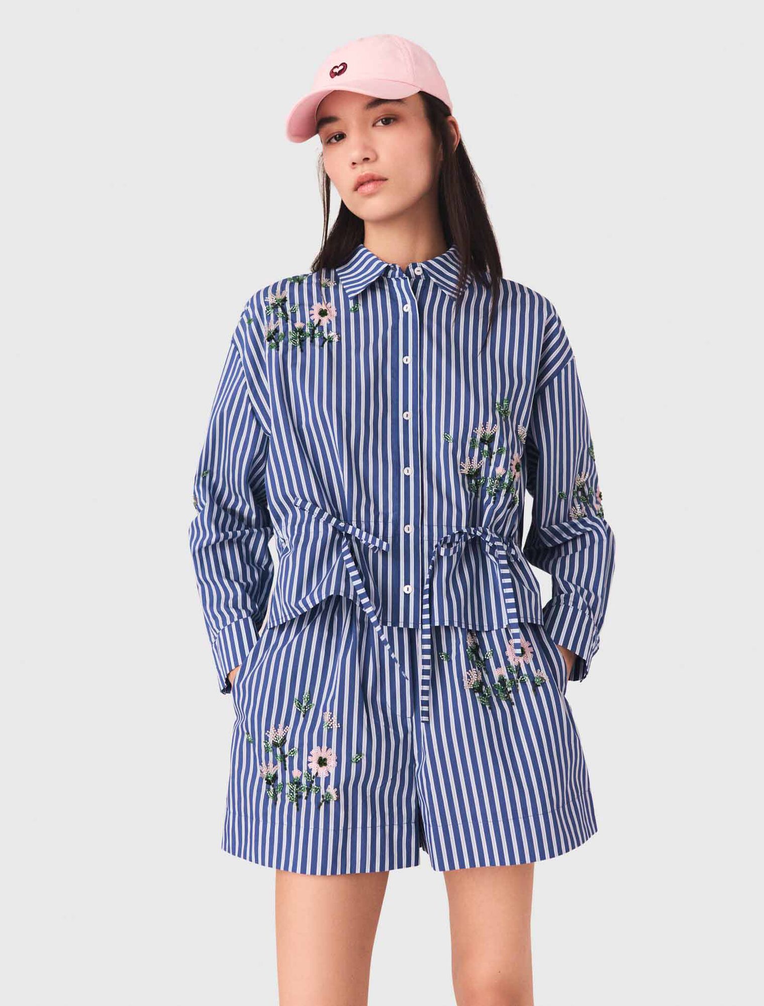 Chemise ray&eacute;e courte brod&eacute;e