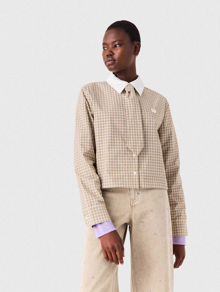 Chemise courte &agrave; carreaux strass&eacute;e