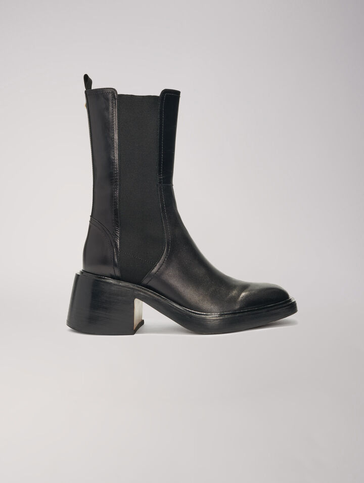 Bottines en cuir noir à bouts carrés