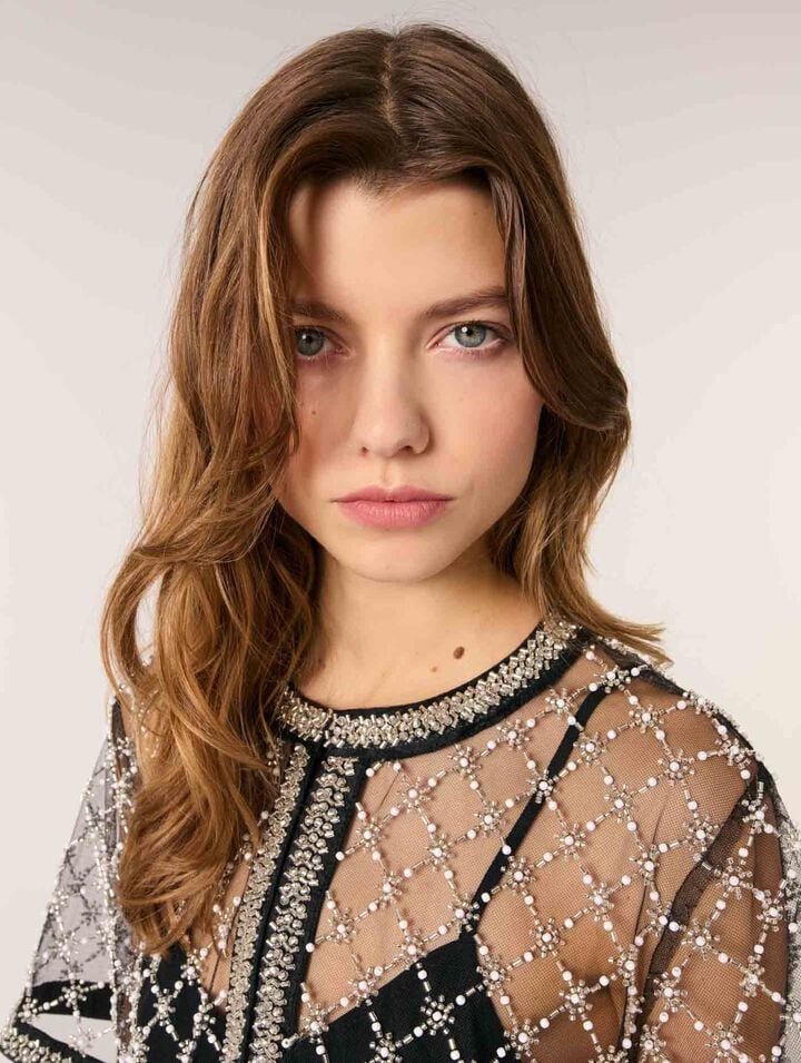 Top en tulle brodé