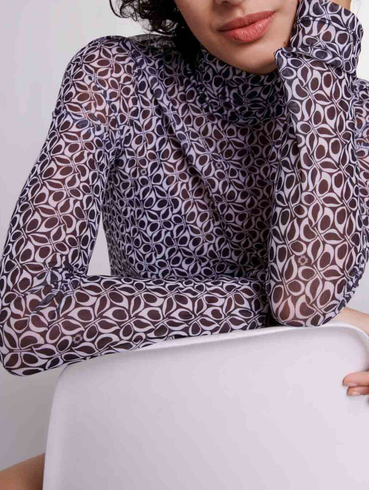 Top semi-transparent à motif