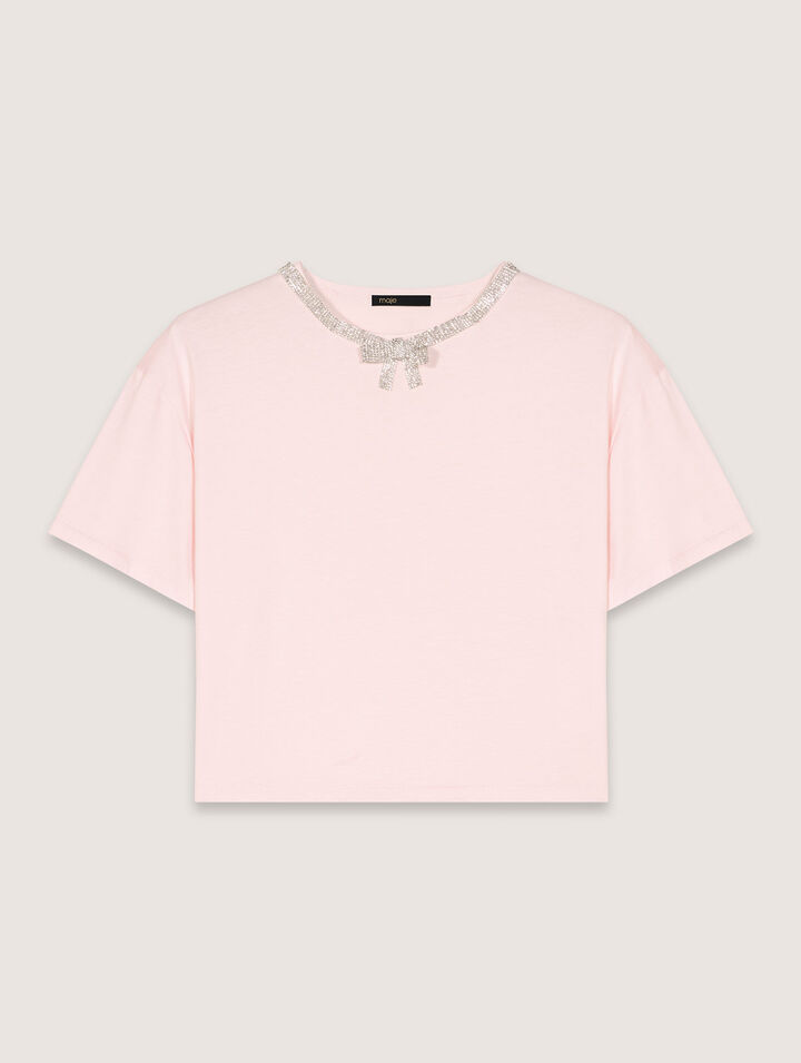 Tee-shirt court à col bijoux