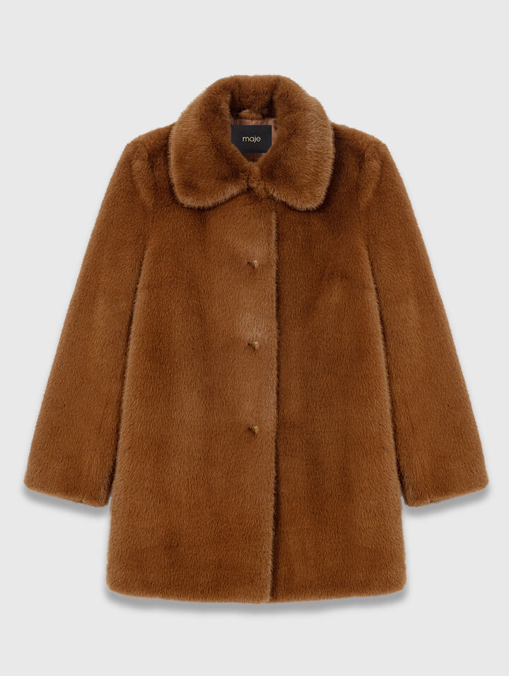 Manteau mi-long en fausse fourrure