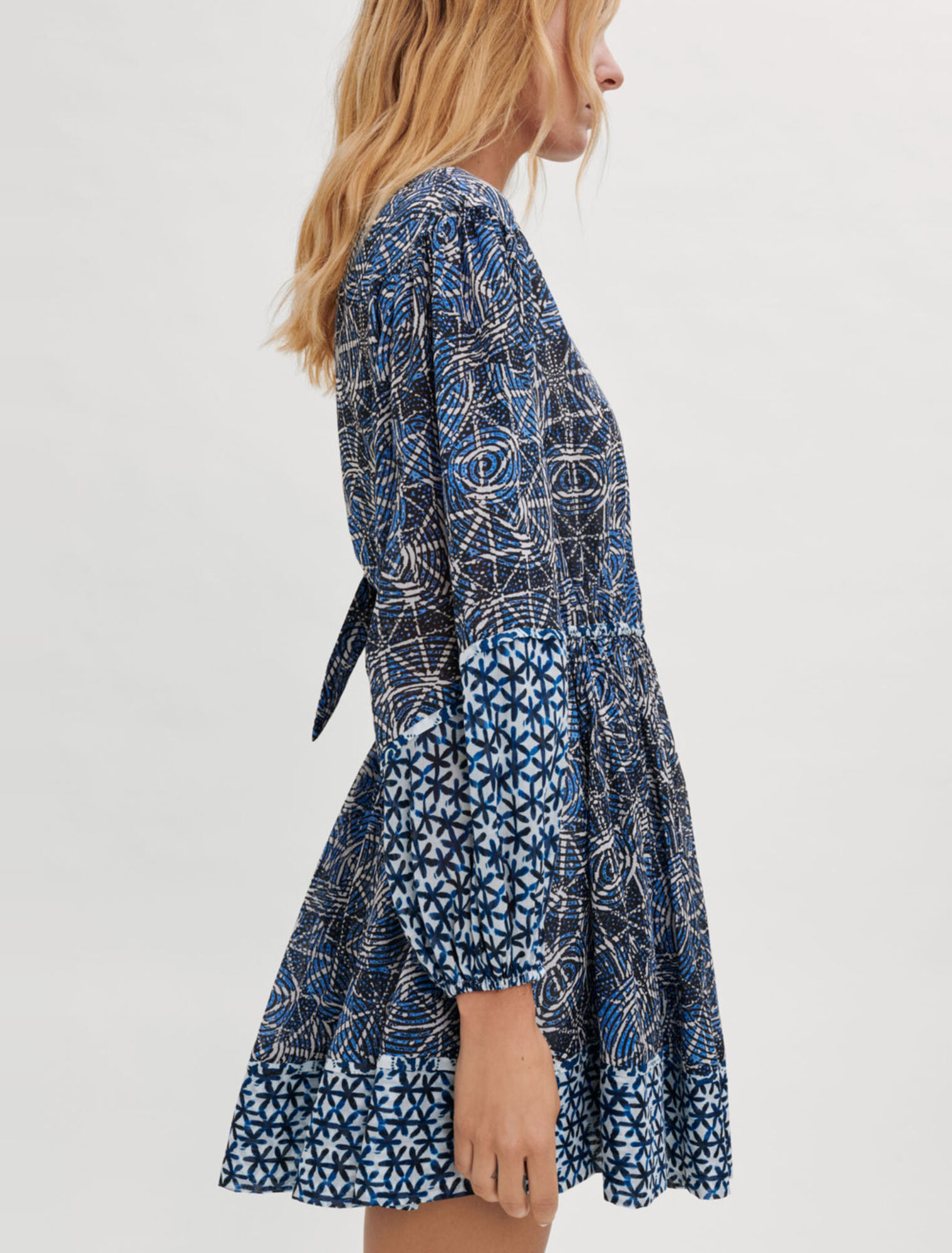 Robe en voile de coton en mix d'imprimés