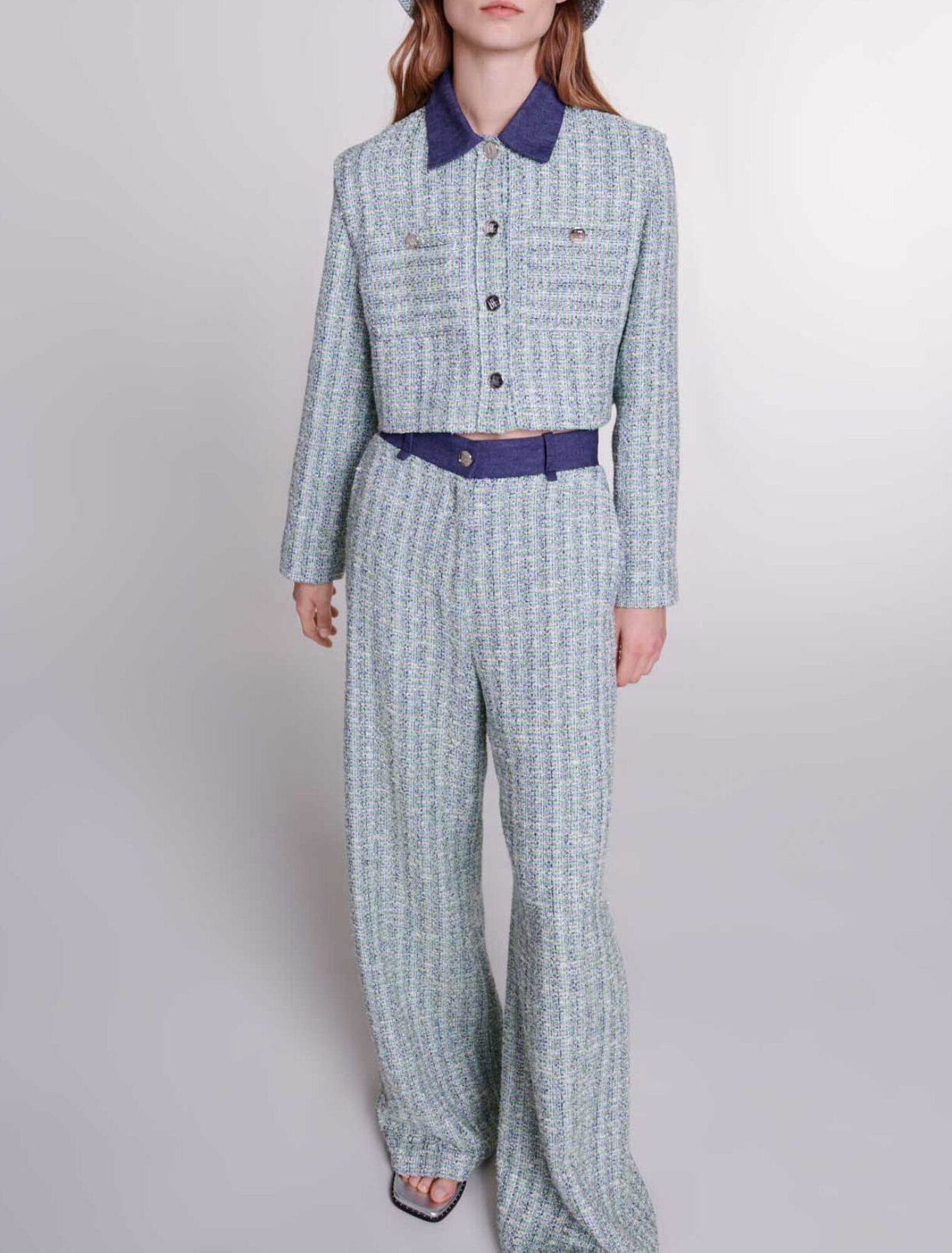 Pantalon large en tweed