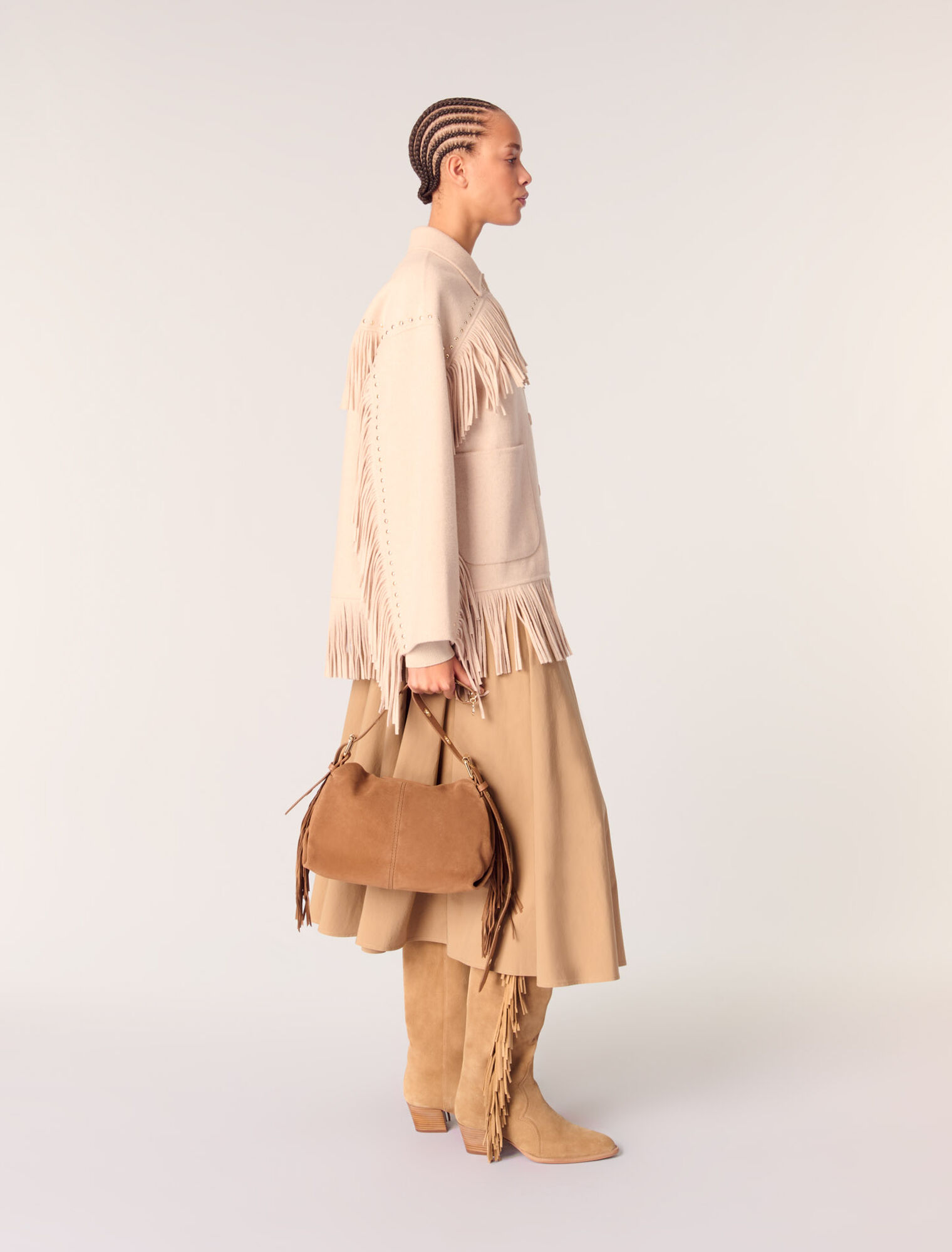 Manteau en double face à franges