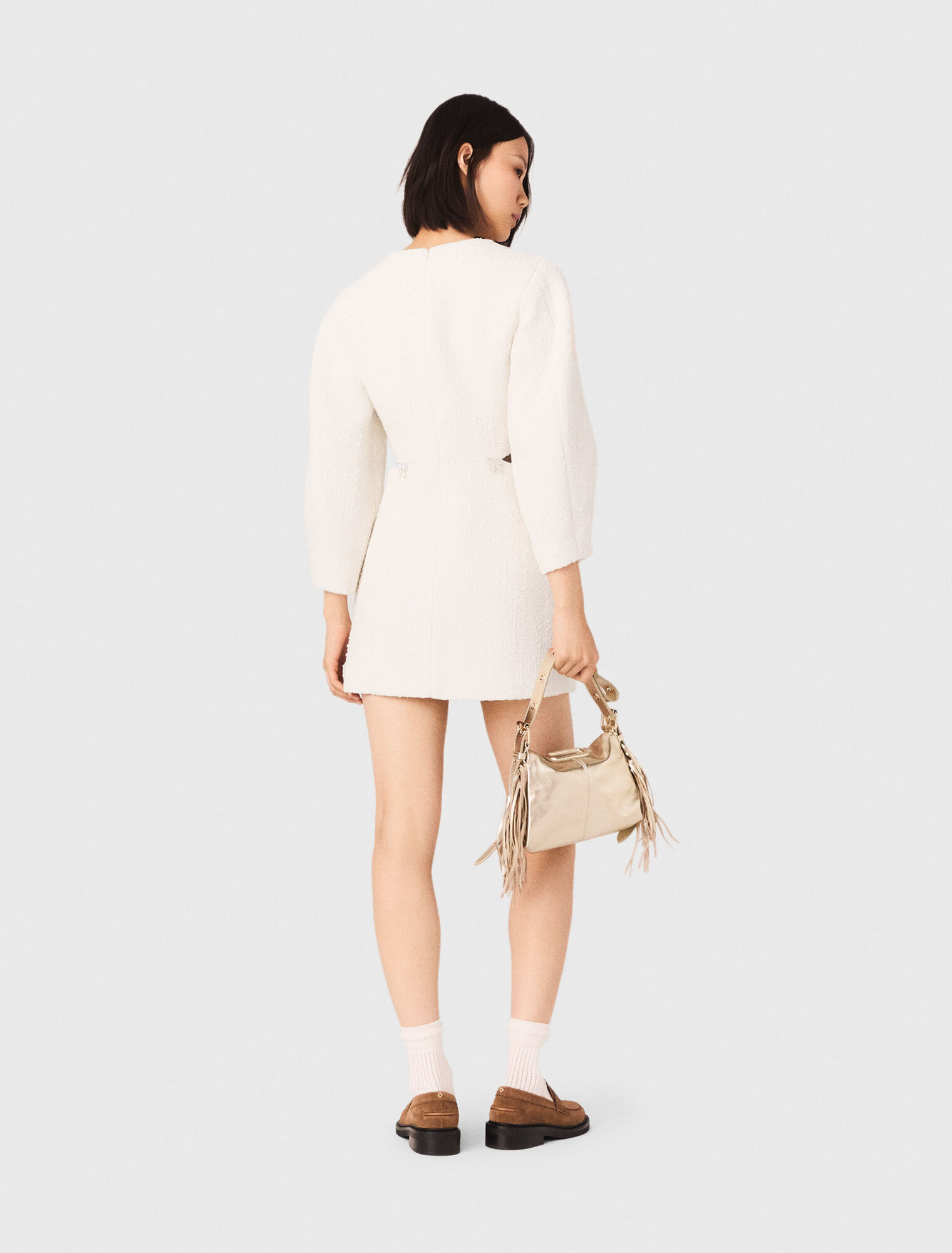 Robe courte en tweed manches ballon