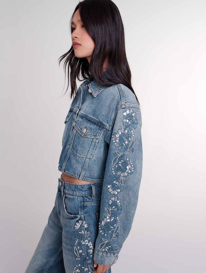 Blouson en denim brodé 
