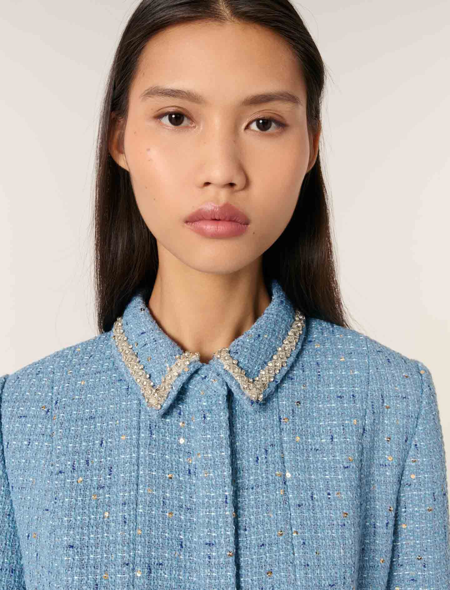 maje★Robe courte en tweed a sequins ワンピース Robe courte en tweed à sequins bleu pour femme | Maje