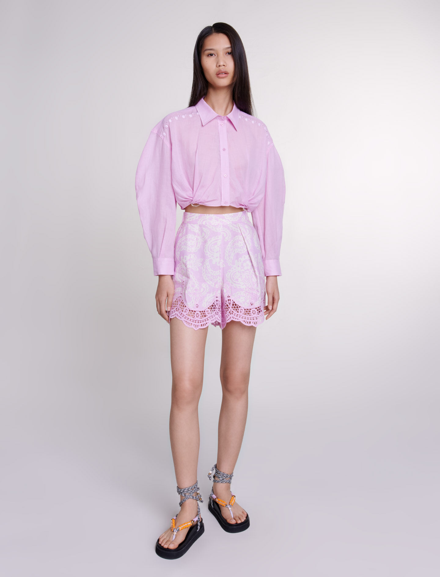 Chemise courte en ramie Manches courtes Maje