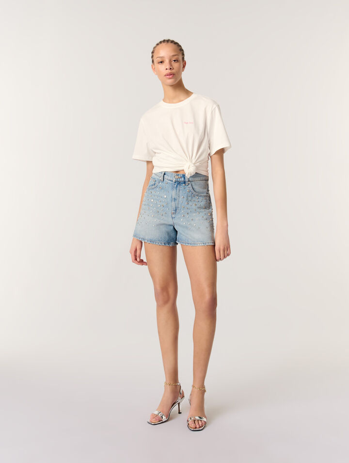 Short en denim à studs