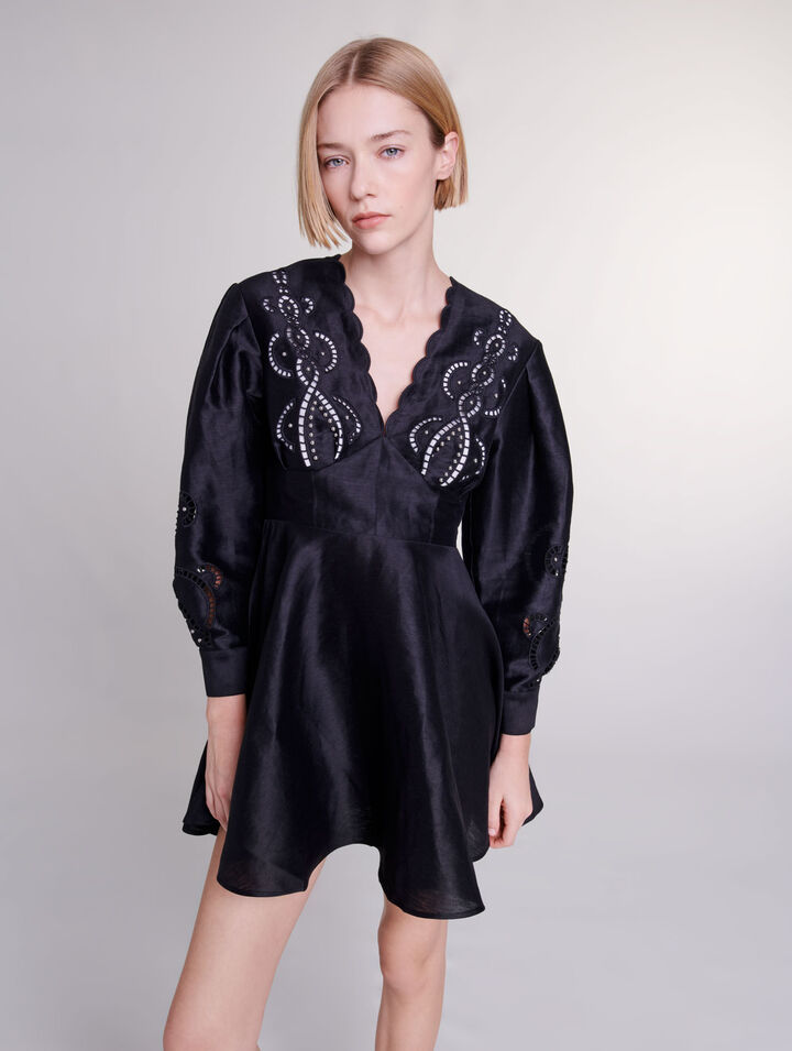 Robe courte en lin à broderies