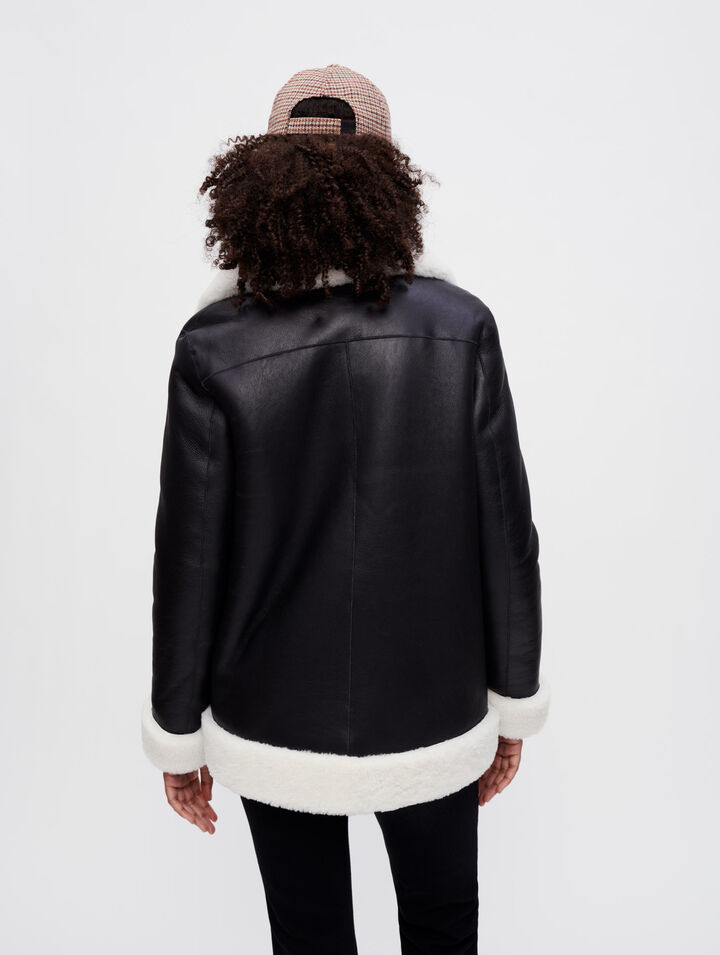 Manteau en peau lainée bicolore