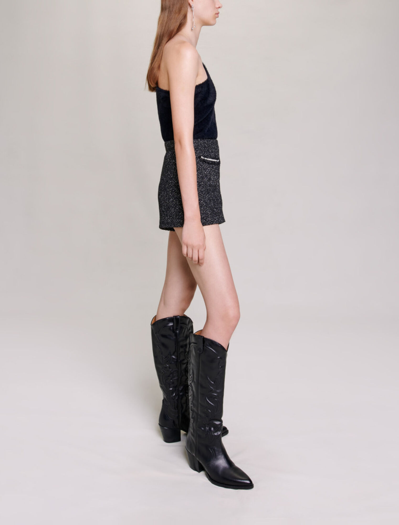 Short en tweed pailleté