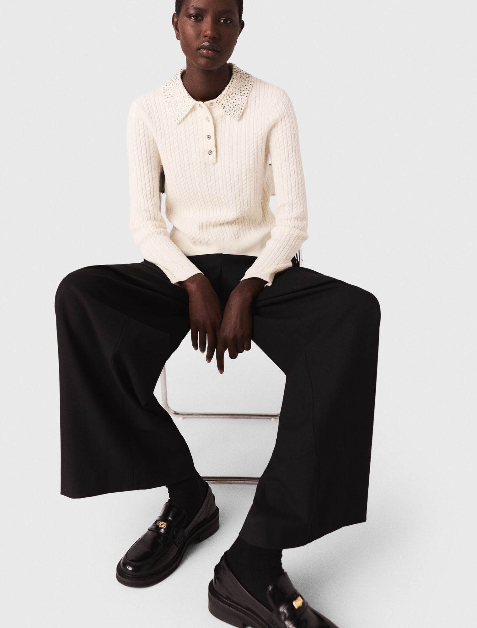 Polo en maille avec col strassé
