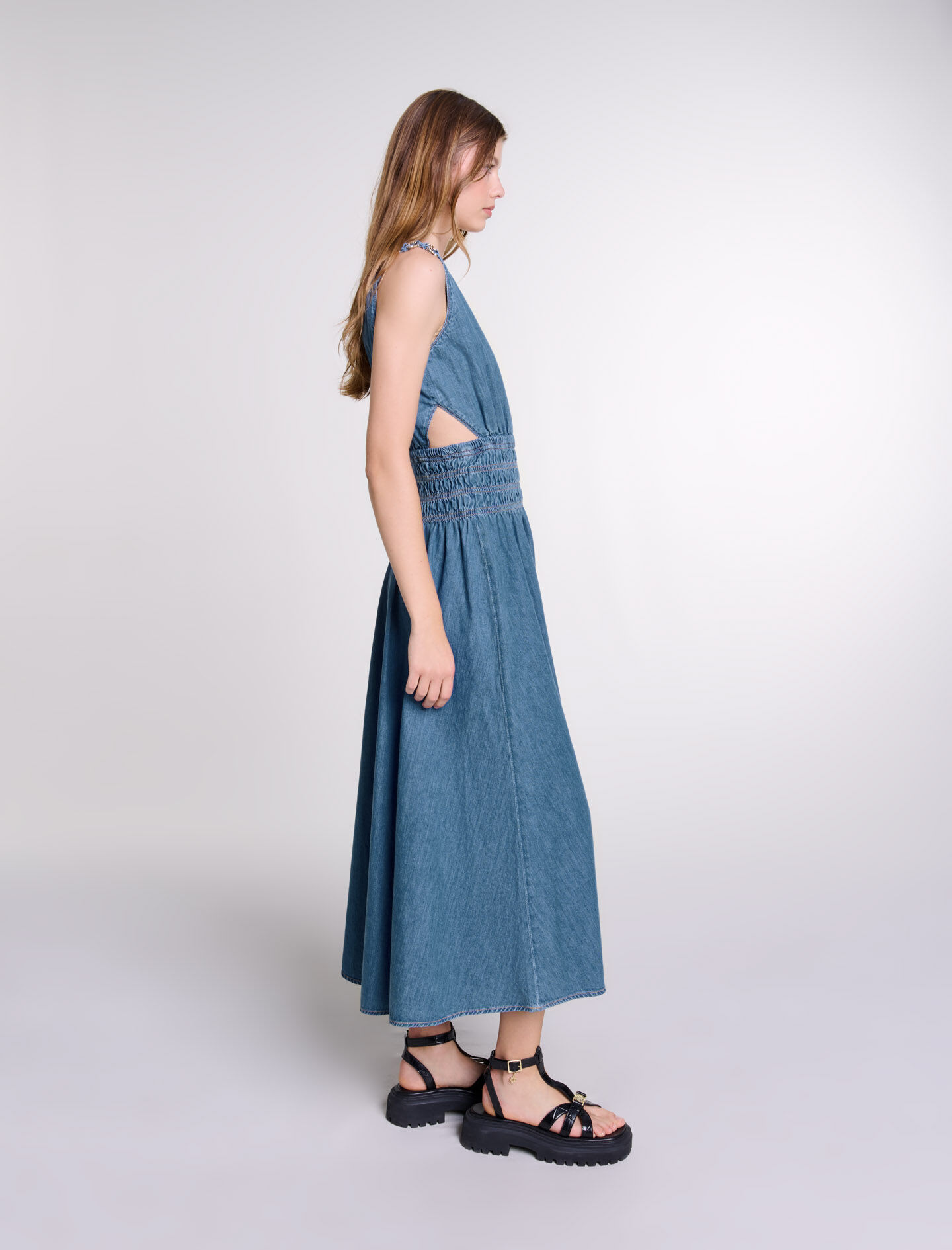 Robe longue ajouree en denim Robes longues Maje