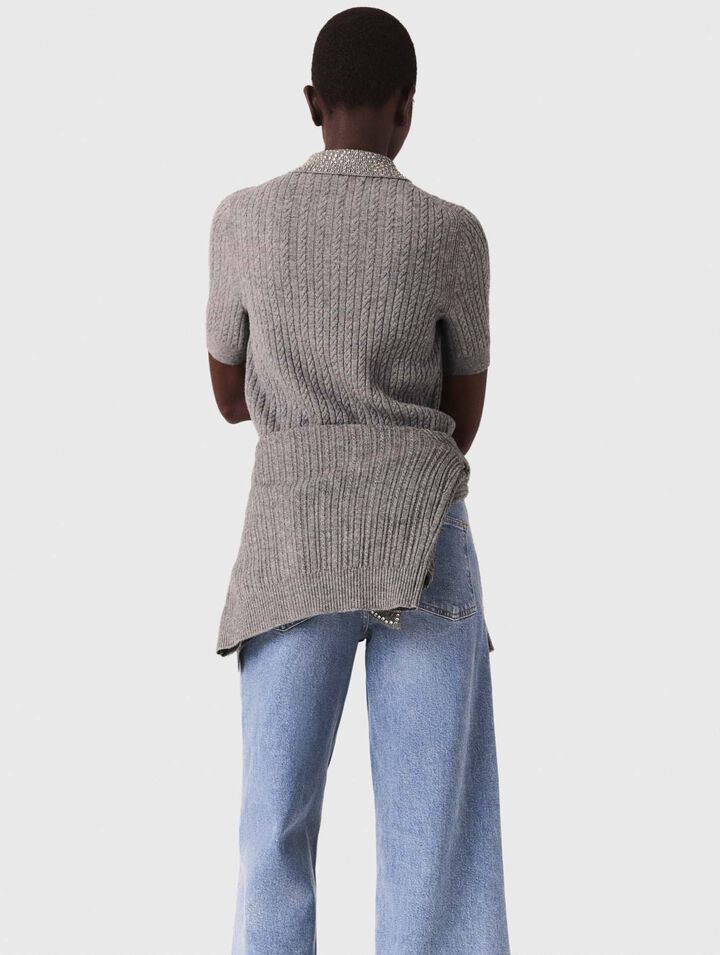 Polo en laine avec col strassé
