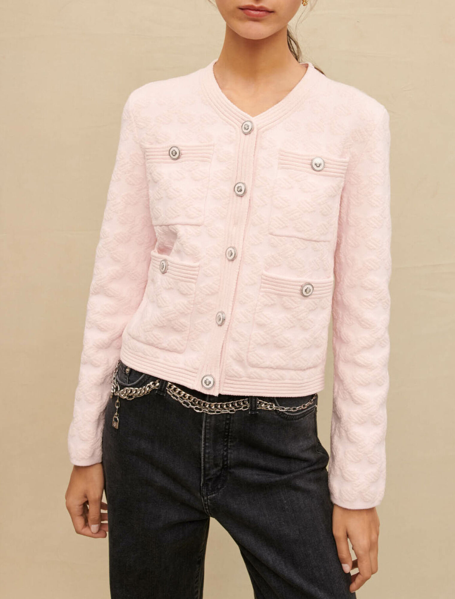 Cardigan en maille texturée rose