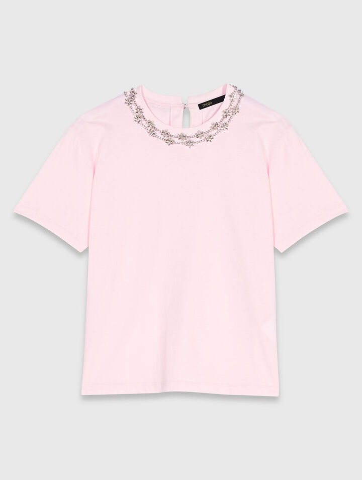 Tee-shirt manches courtes col bijou