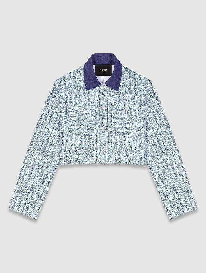 Veste courte en tweed contrasté