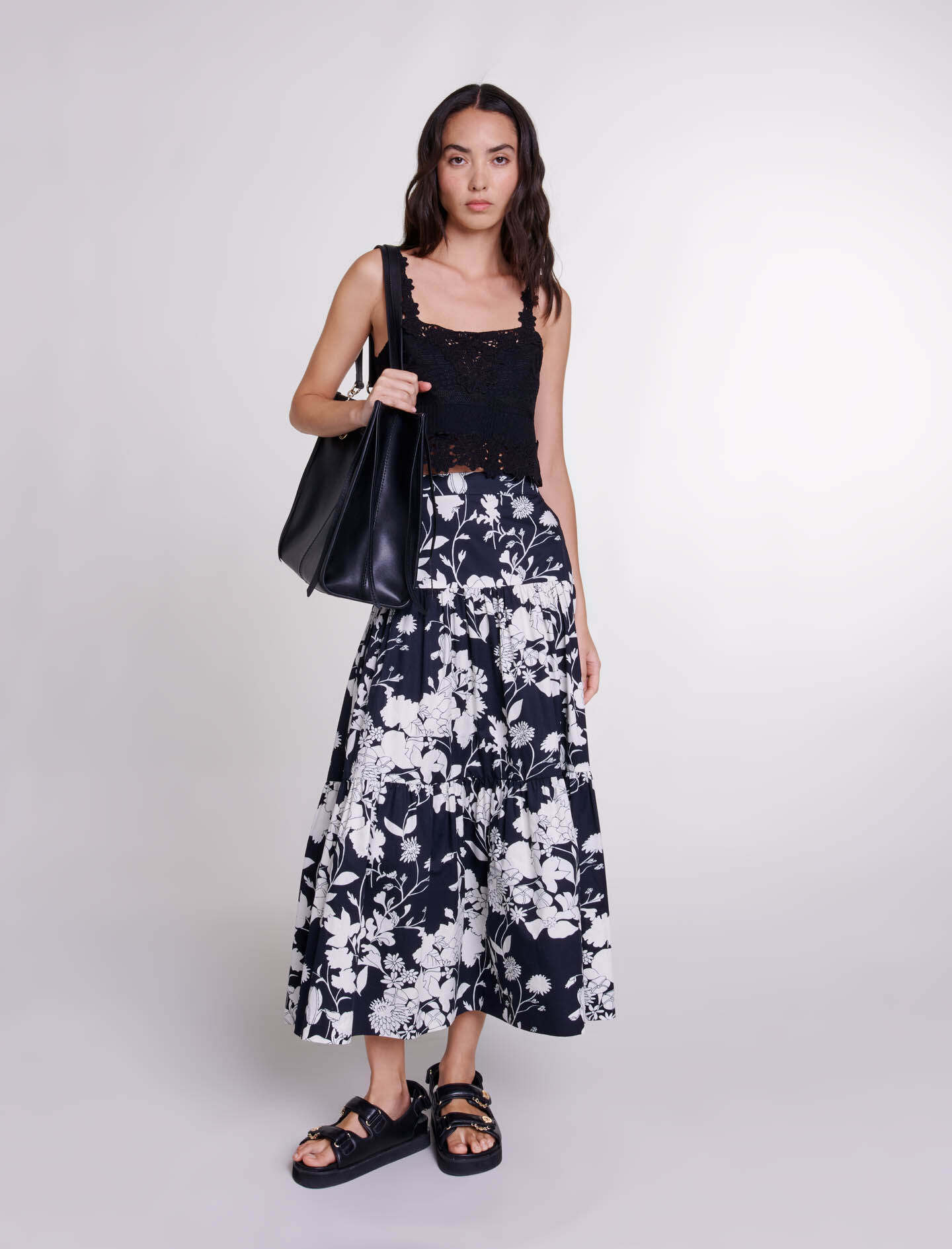 Jupe longue imprime fleurie Jupes longues Maje