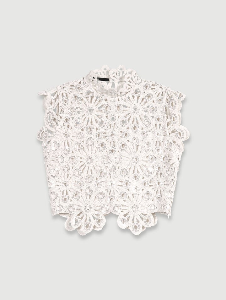 Top En Crochet Et Sequins - Blanc - Maje