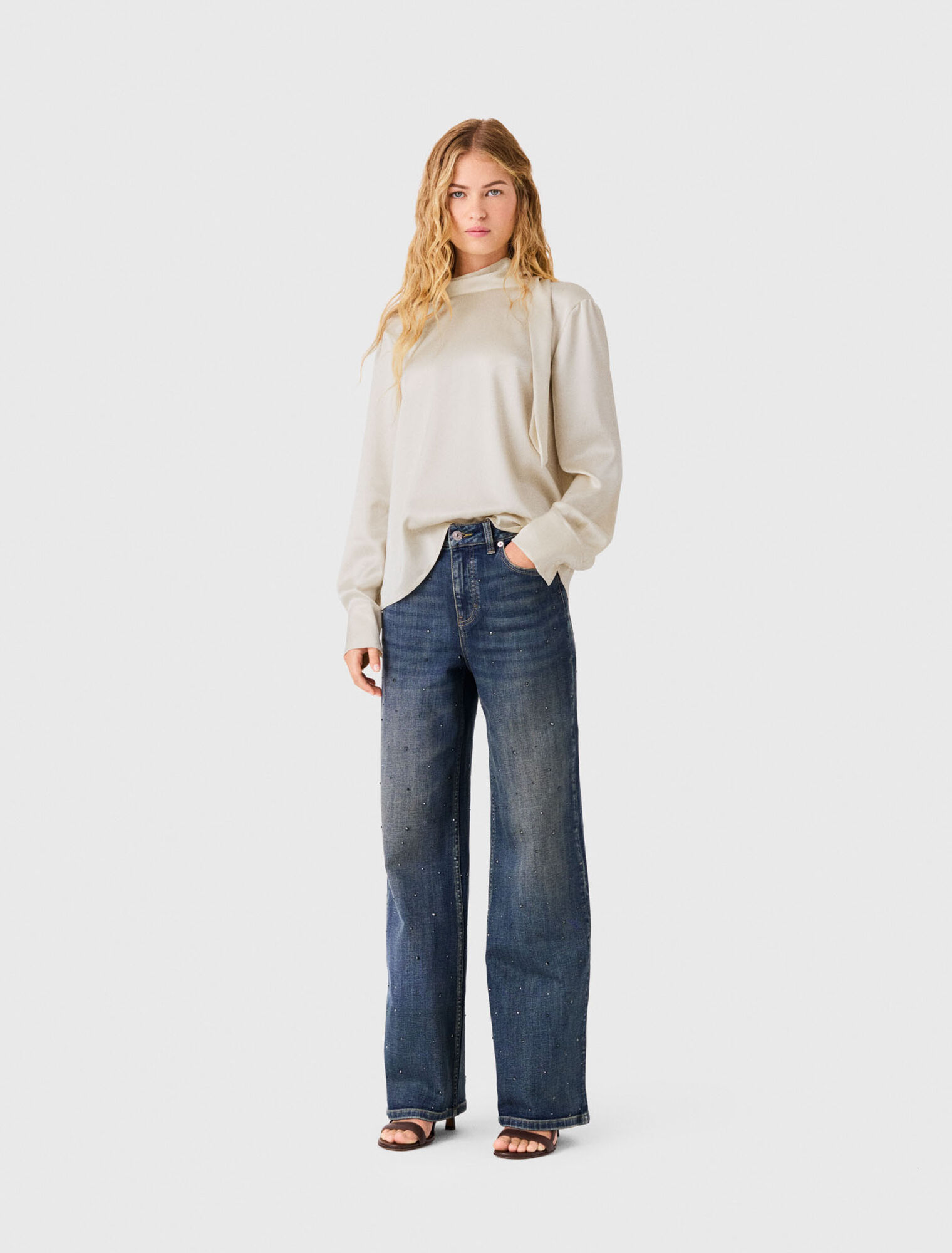 Top satin col montant