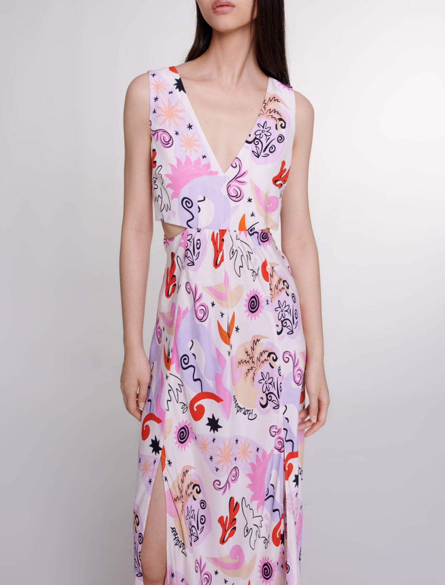 Robe longue ajourée en soie