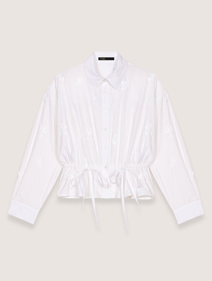 Maje Sequined Peplum-hem Shirt In Blanc