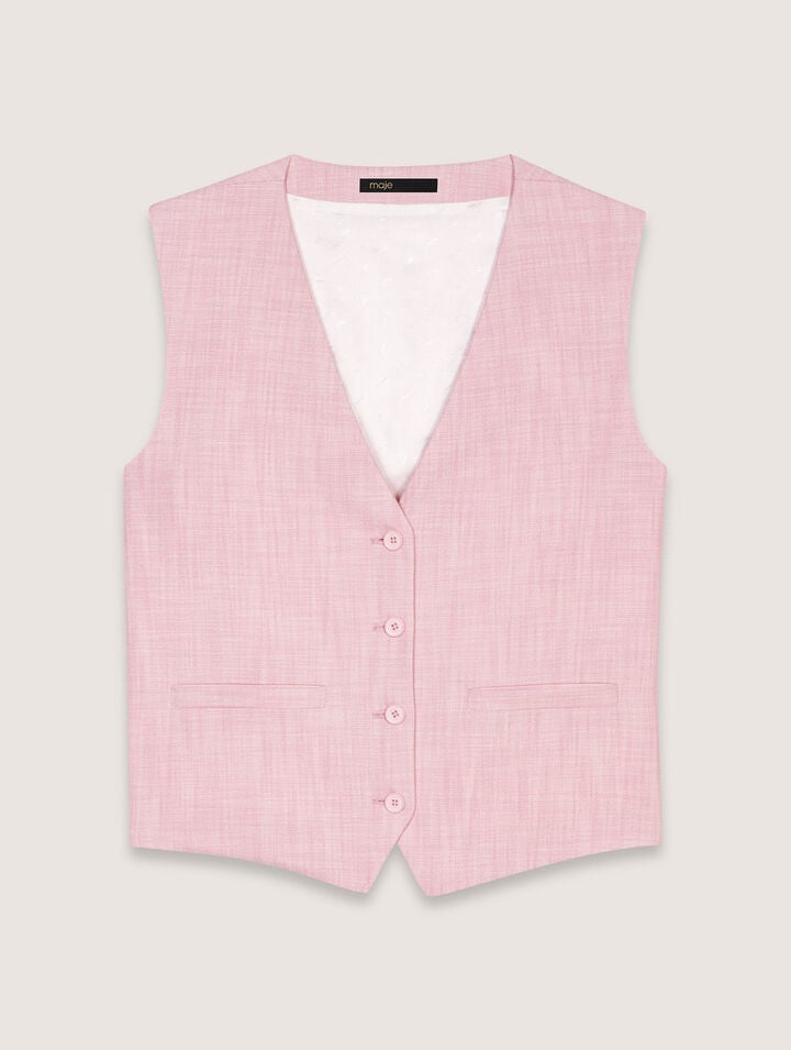 Maje Womens V-neck Woven Waistcoat Roses In Rose