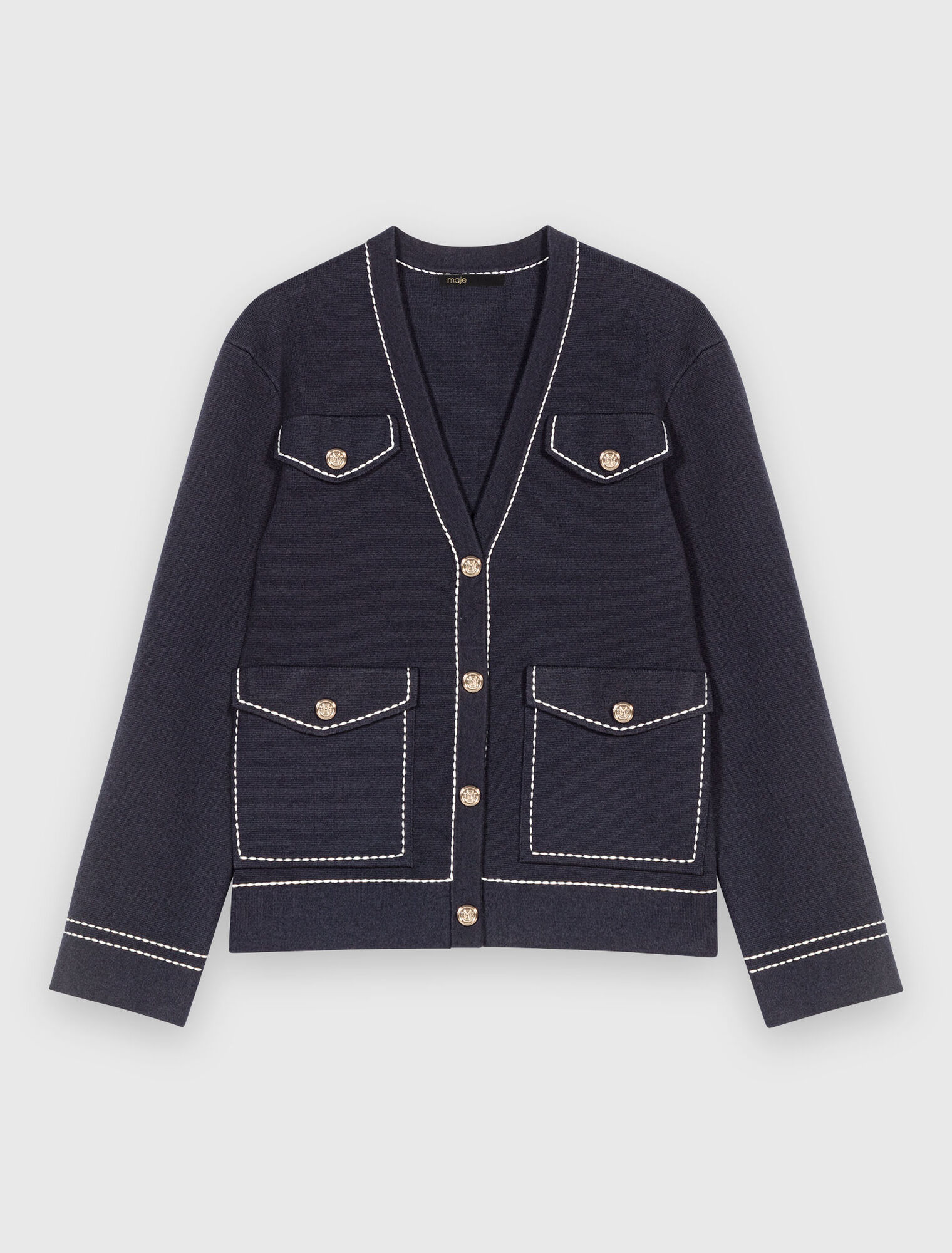 Cardigan long en maille surpiquée
