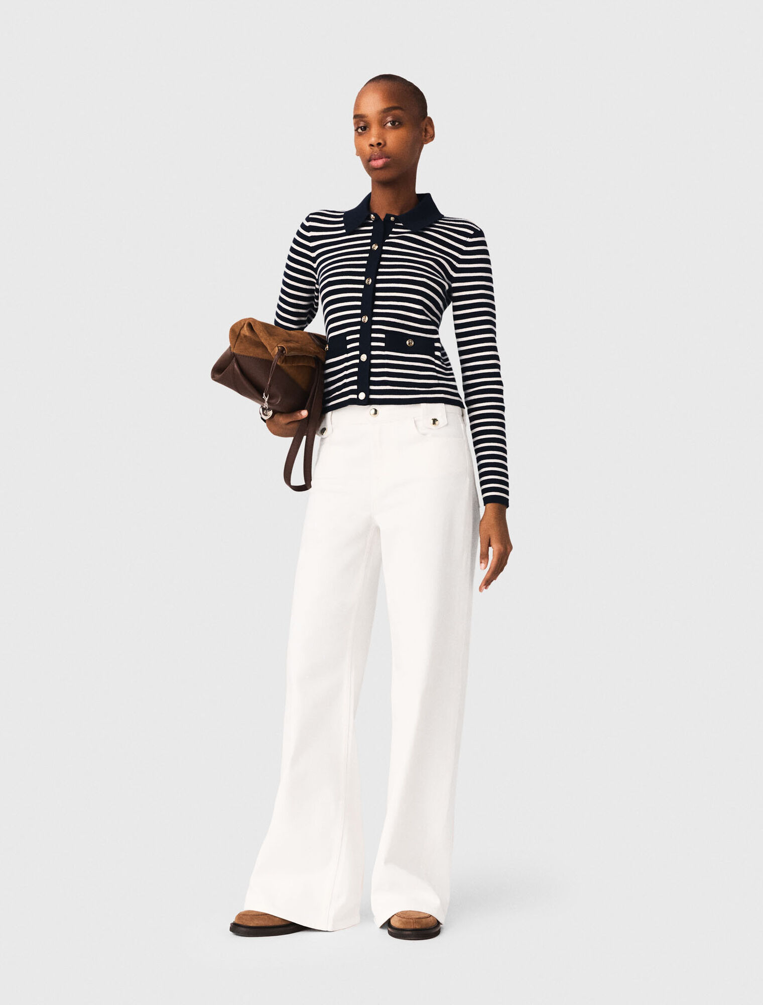 Cardigan ray&eacute; &agrave; col polo