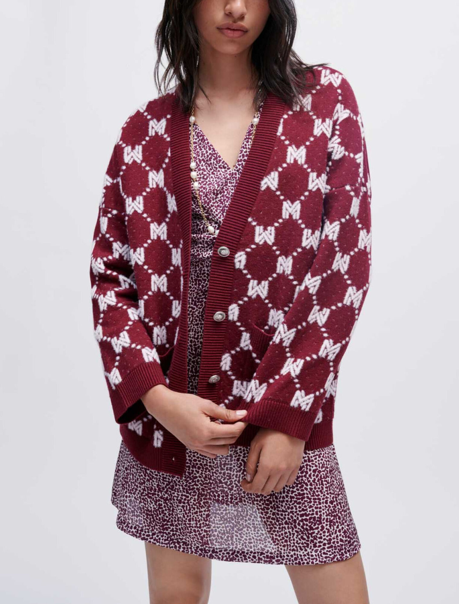 Cardigan en maille Jacquard Maje