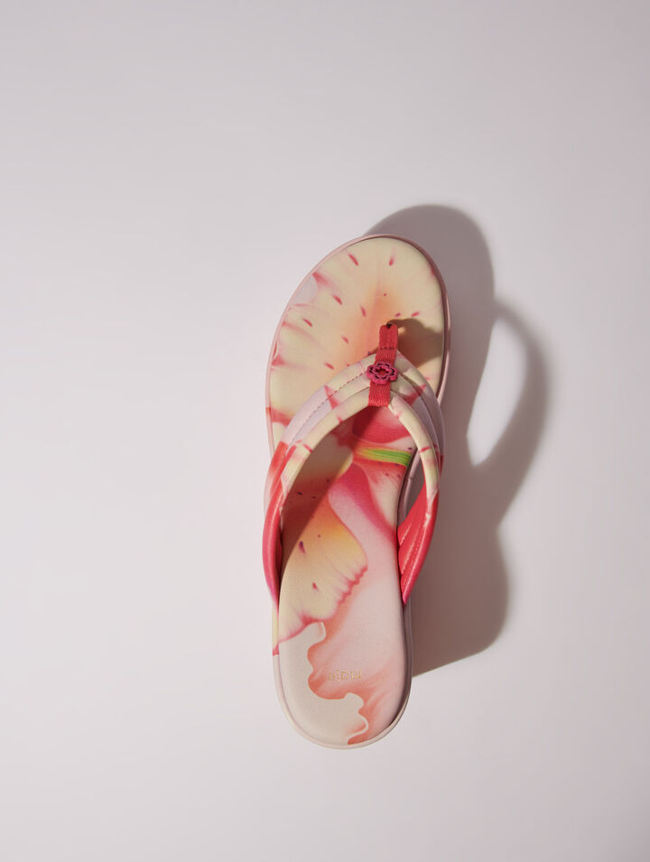 Sandales compensées à imprimé fleur