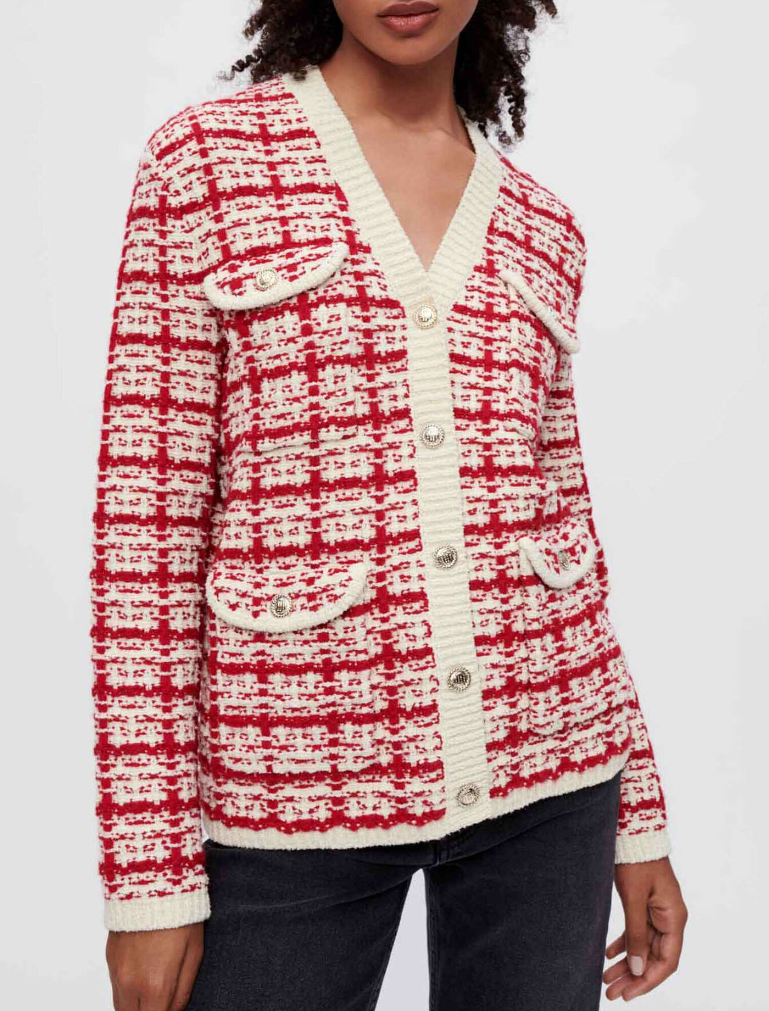 Cardigan en maille effet tweed bicolore