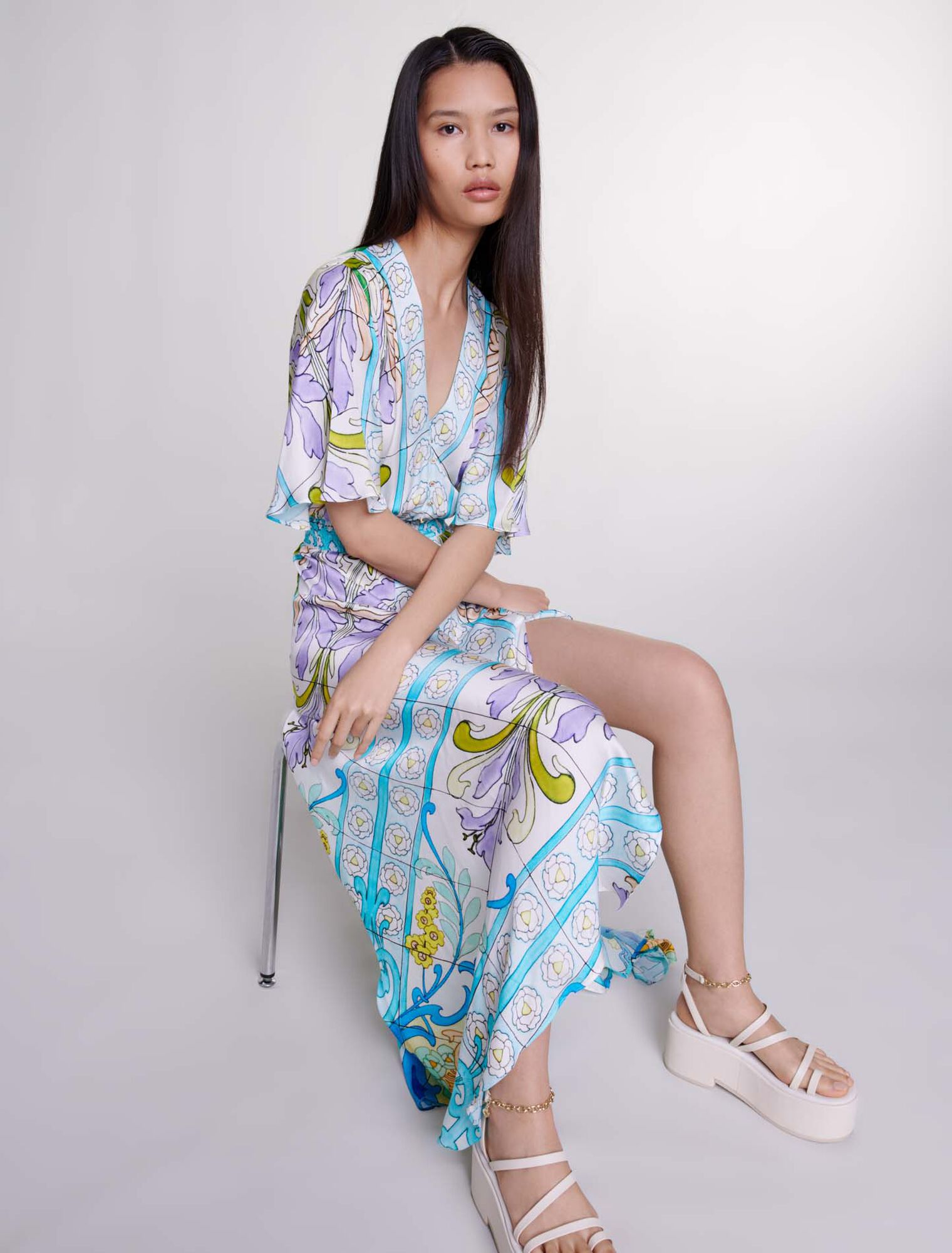 Robe longue imprimée satinée