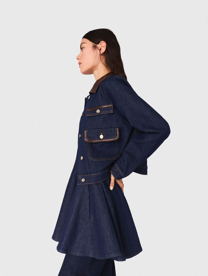 Veste en denim et col en faux cuir