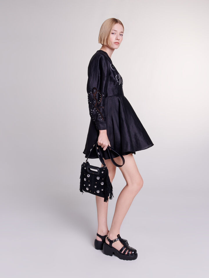 Robe courte en lin à broderies