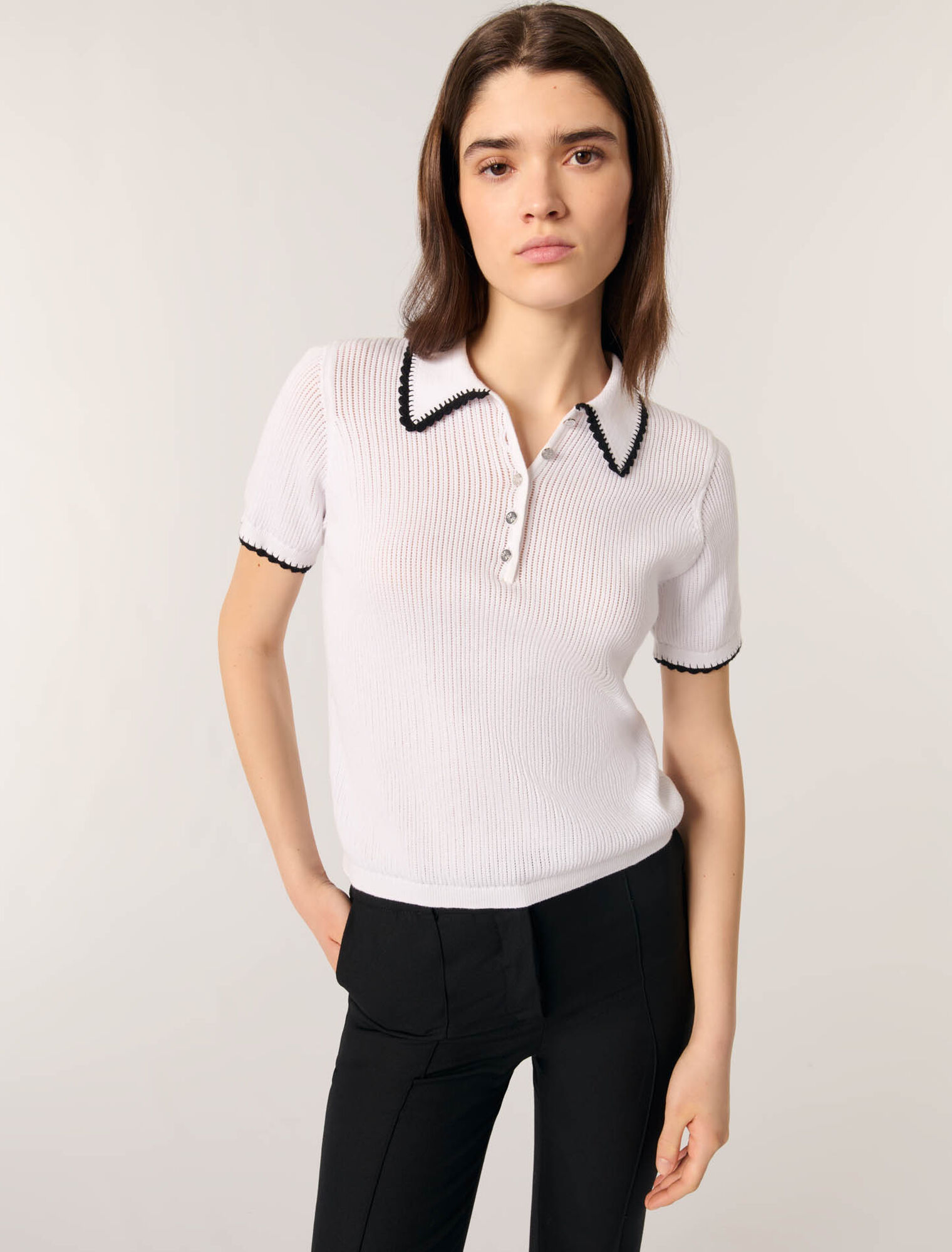 Polo en maille pointelle et crochet