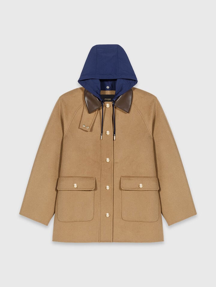Manteau en laine &agrave; capuche amovible