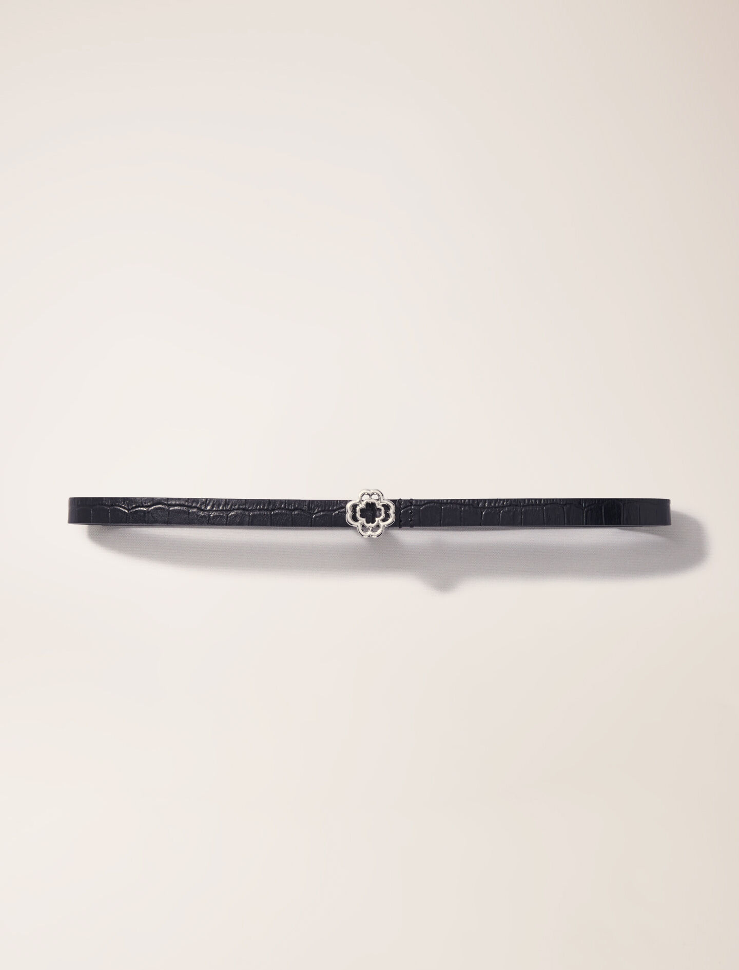 maje Ceinture fine Clover embossé croco Noir