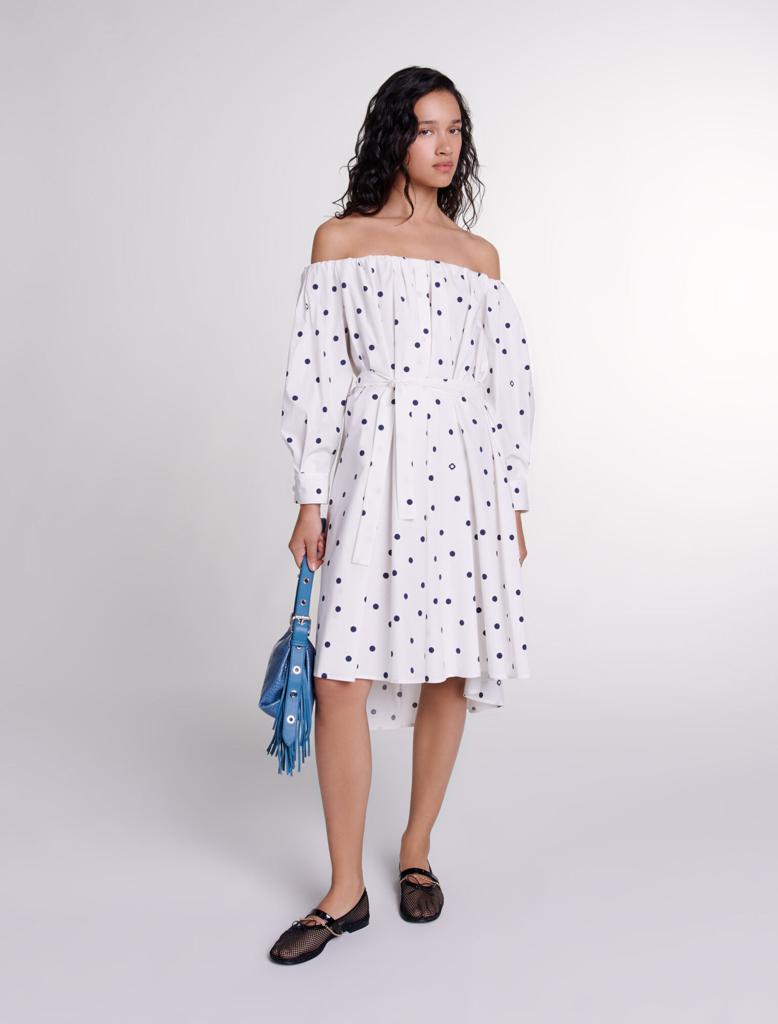Robe chemise à encolure bardot 